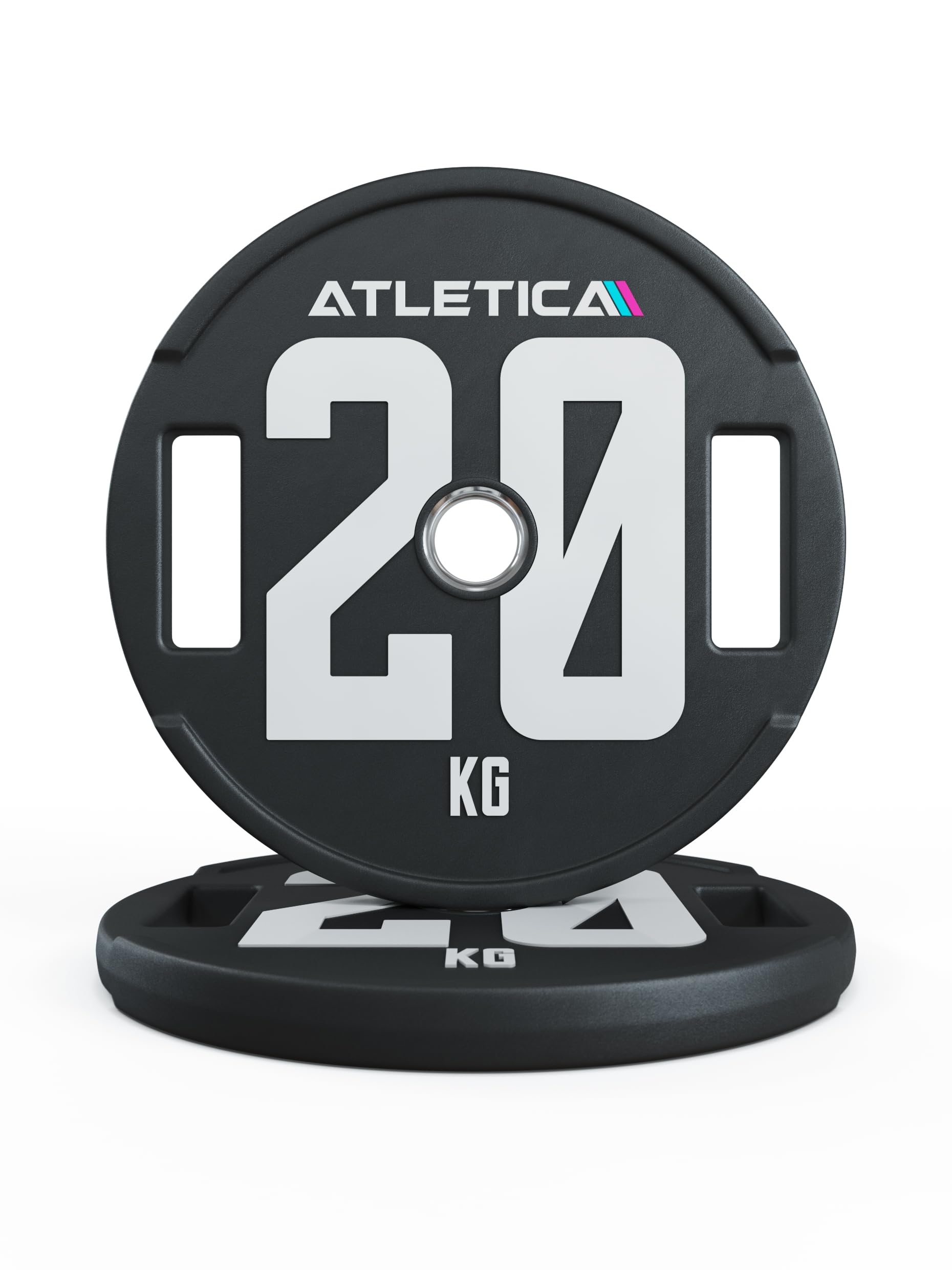 ATLETICA 2H Gripper Plates Pro | Par de discos de pesas de 50 mm | Revestimiento de CPU amortiguador de alta calidad | Núcleo de acero mecanizado CNC | Tolerancia de peso < 1% | Anillo de acero