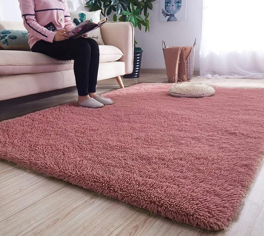 Image of Carpet for Living Room 5X7 FEET Modern Soft Shaggy Carpet Thick, Fluffy & 2 inch Pile Shag Rug for Your Kids Room, Bedroom & Livingroom (BLISH Pink)