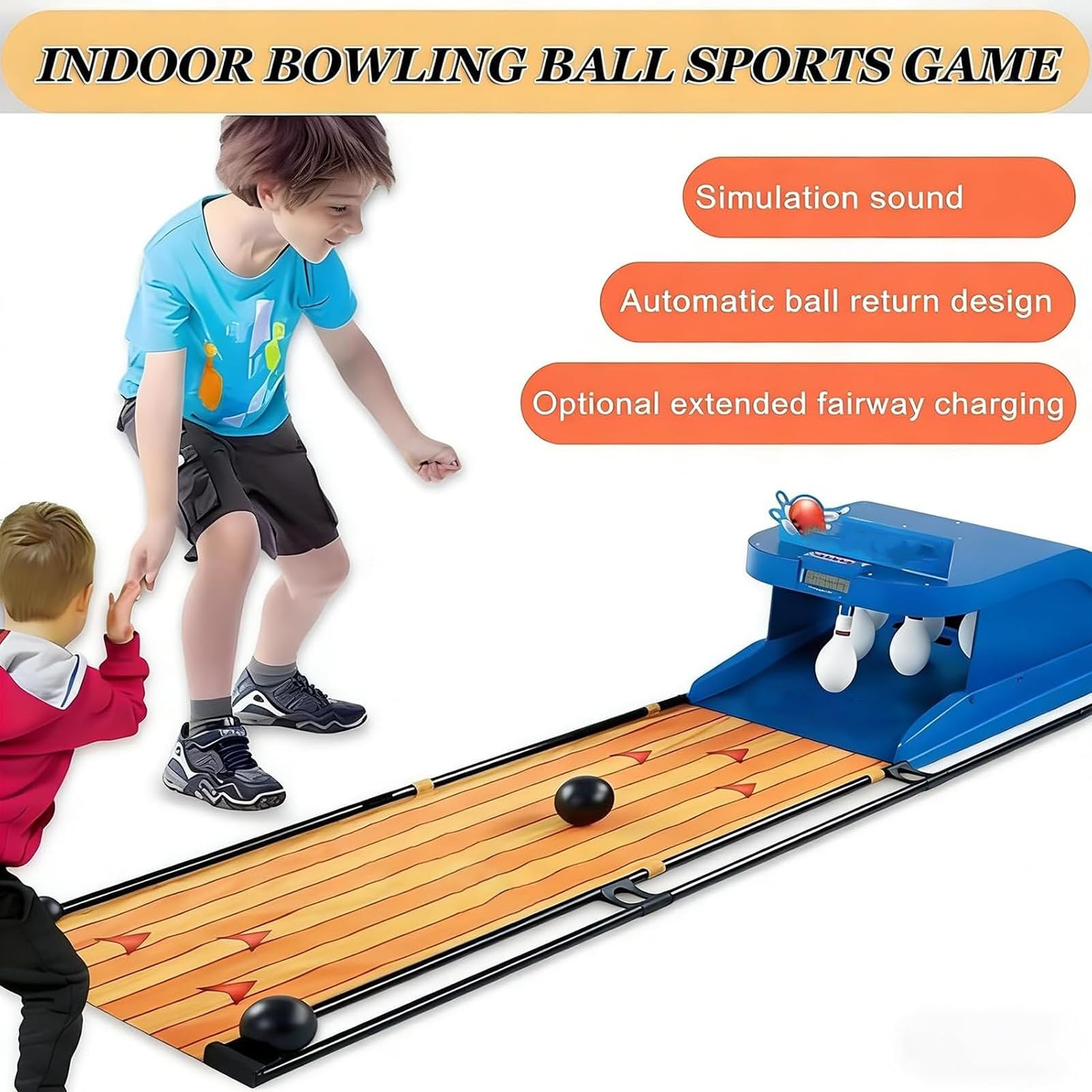 Pista da Bowling Elettrica - Attrezzatura Sportiva Portatile per Interni con Segnapunti Digitale, Illuminazione Ambientale E Funzione di Ritorno Automatico - Tappetino da Bowling Elettronico