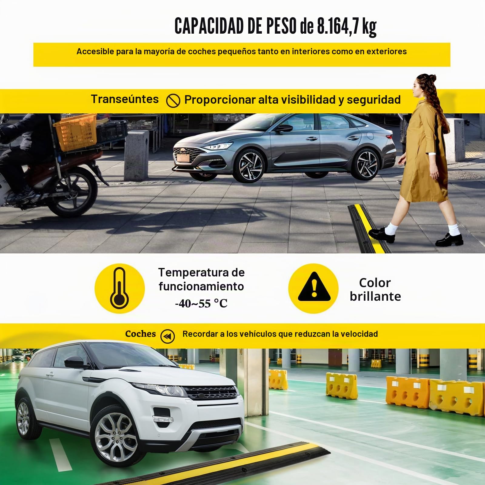 VEVOR Protector de Cables para Suelo Carga de 8164 kg Pasacables Suelo 102 x 15,5 x 3 cm Canaleta Cables Suelo el Reductor de Velocidad para Protección de Cables Eléctricos