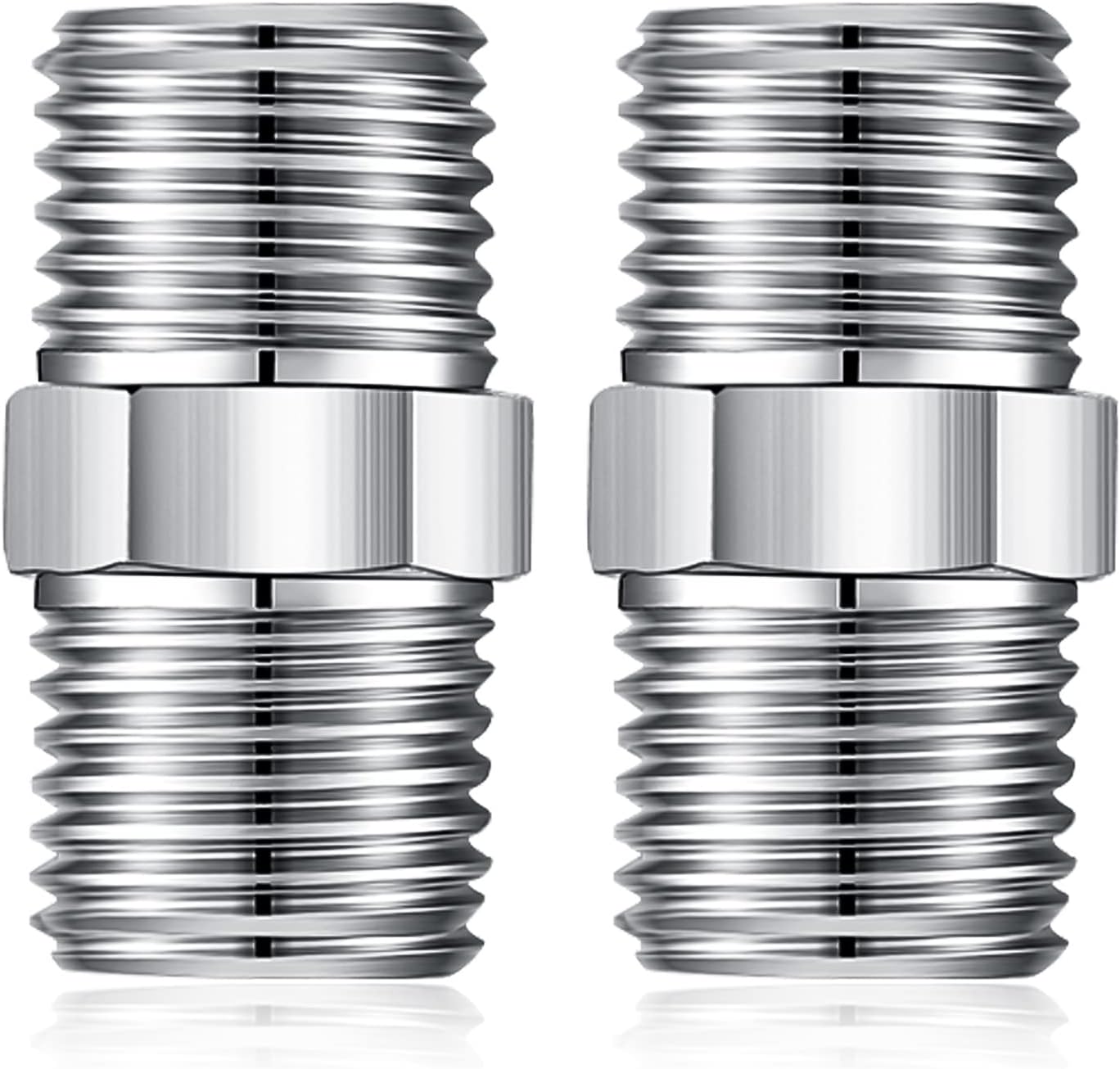 Shower Hose Connector, 1/2 Inch Hose Extension Stainless Steel Male to Male Hoses Connector Threaded Pipe Connection – 2Packs