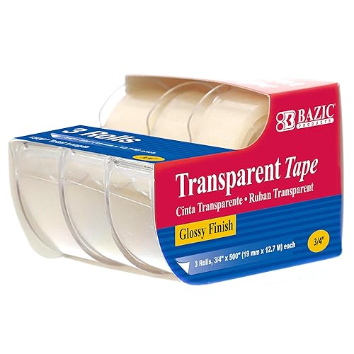 BAZIC - Cinta transparente con dispensador de 34 pulgadas x 500 pulgadas, rollos de repuesto de cintas transparentes de papelería con acabado