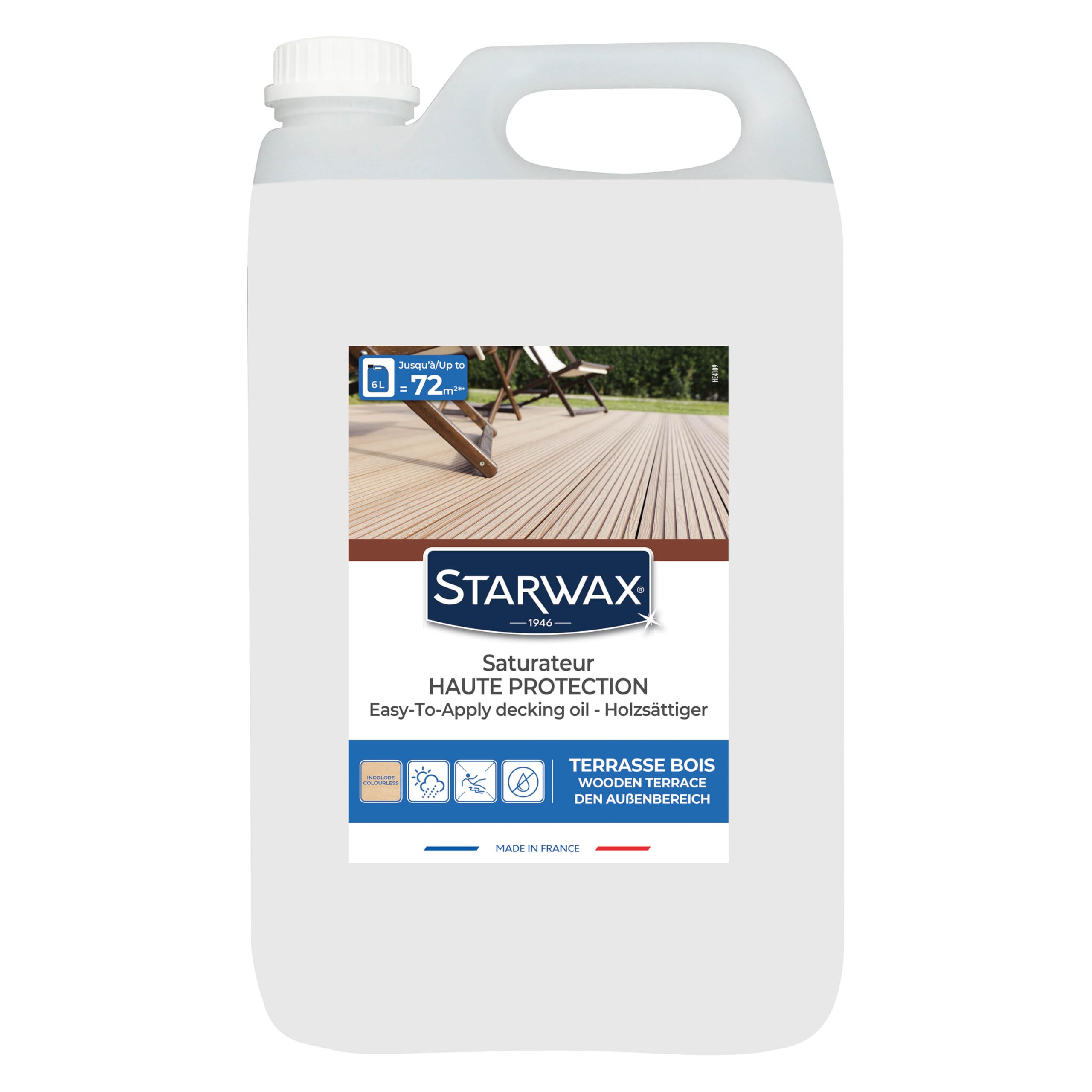 STARWAX - Saturador Alta protección - Incoloro - rápido - Protege y nutre en profundidad las fibras de la madera - Resistente a la intemperie - Secado rápido - Sin olor - 6L