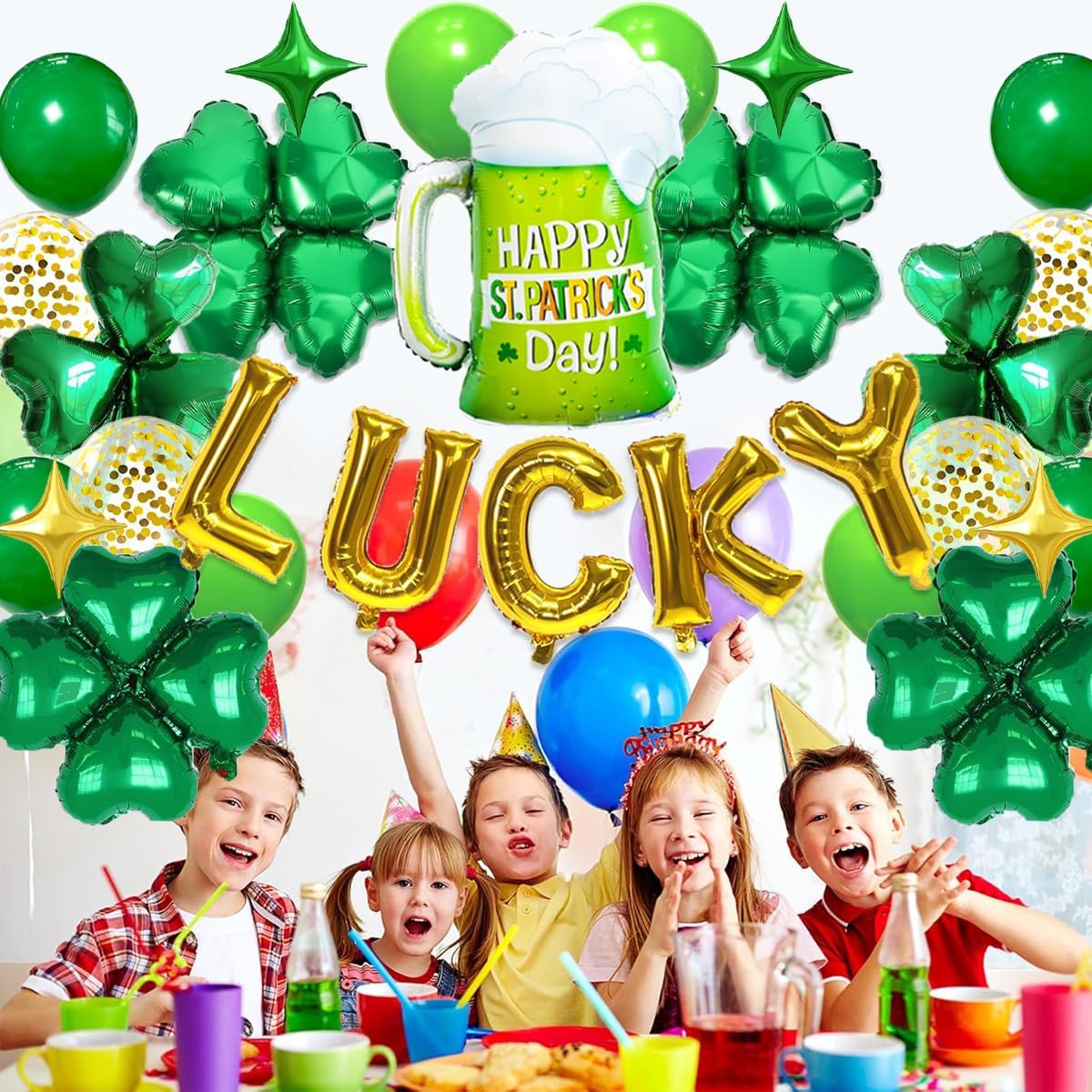 Condition photo showing New/Like New for 22pcs st. patrick's day decorations, gold lucky, four leaf clover, shamrock balloons and green gold confetti balloon for saint patrick's day decorations, irish festival party decor 1