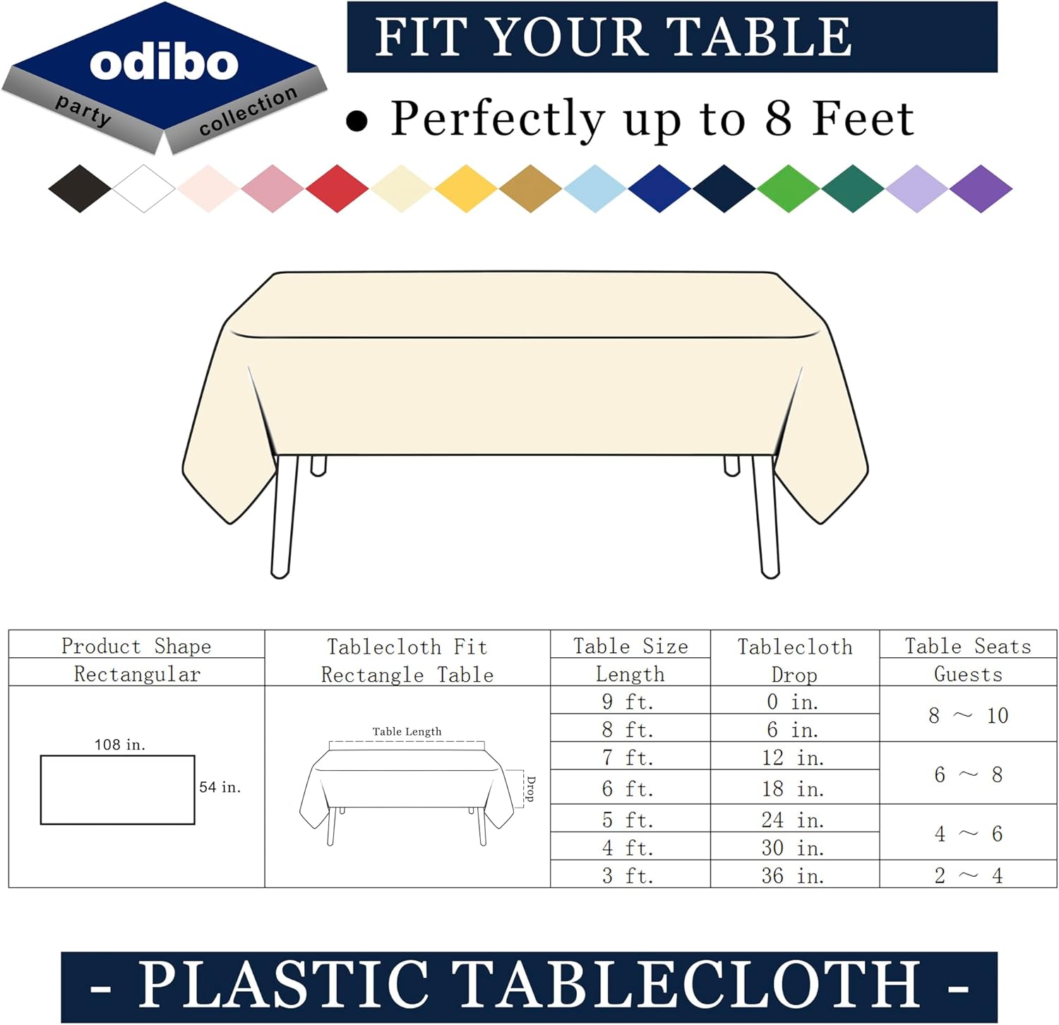 odibo Ivory Tablecloths Plastic 2 Pack Cream Disposable Table Covers 54" x 108" Beige Table Cloths for Parties Birthday Wedding Engagement Bridal Shower Banquet Fits up to 8 Foot Rectangle Tables - Image 6