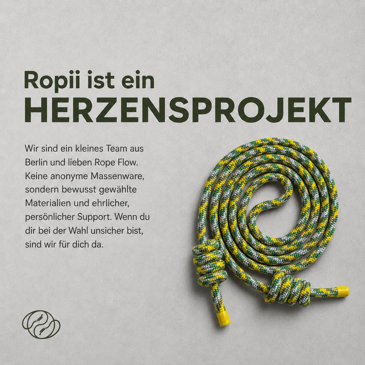 Ropii Rope Flow Seil | gewichtetes Flow Rope aus Soft-Polyester für Mobility, Koordination | handgeknotet | 3 Gewichte: ca. 380 g, 500 g, 1 kg | Designed in Berlin