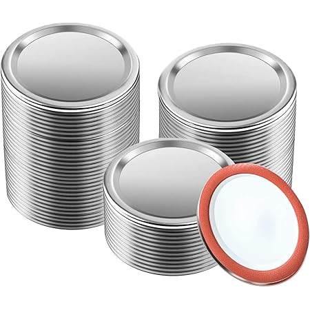 100pcs Regular Mouth Canning Lids,70mm Mason Jar Canning Lids,kerr Jars,reusable Leak Proof Split-type Silver Lids With Silicone Seals Rings,Food Grade Material,100% Fit & Airtight 2.76"(Silver)