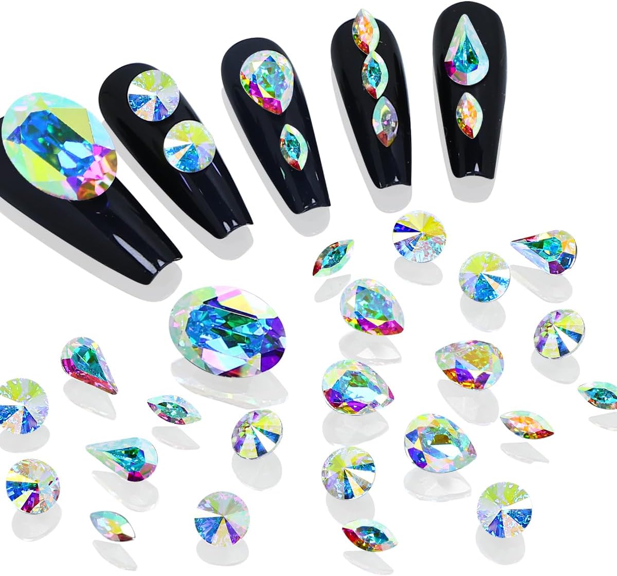 100pcs Mix Shape Crystal AB Nail Art Rhinestone Gems Point Back Fancy Stone Sew On Rhinestone Loose Crystal Sewing for Clothing Wedding Dress Nail Art Shoes Bags DIY Crafts