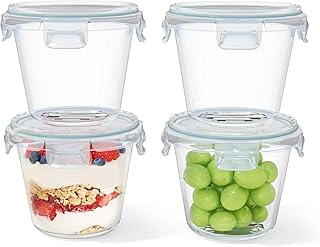 Glasbehälter mit Deckel 650ml Frischhaltedosen Rund aus Borosilikatglas – 4er Set Auslaufsicher & BPA-frei – Meal Prep Gläser & Glasschüssel, Suppenbehälter – Mikrowellen- & Spülmaschinenfest