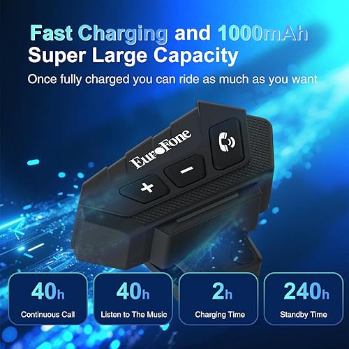 Miniatura 2 de EuroFone Auriculares Bluetooth S21 para motocicleta, altavoz y micrófono, estéreo de alta fidelidad, cancelación de ruido, impermeable IP67,