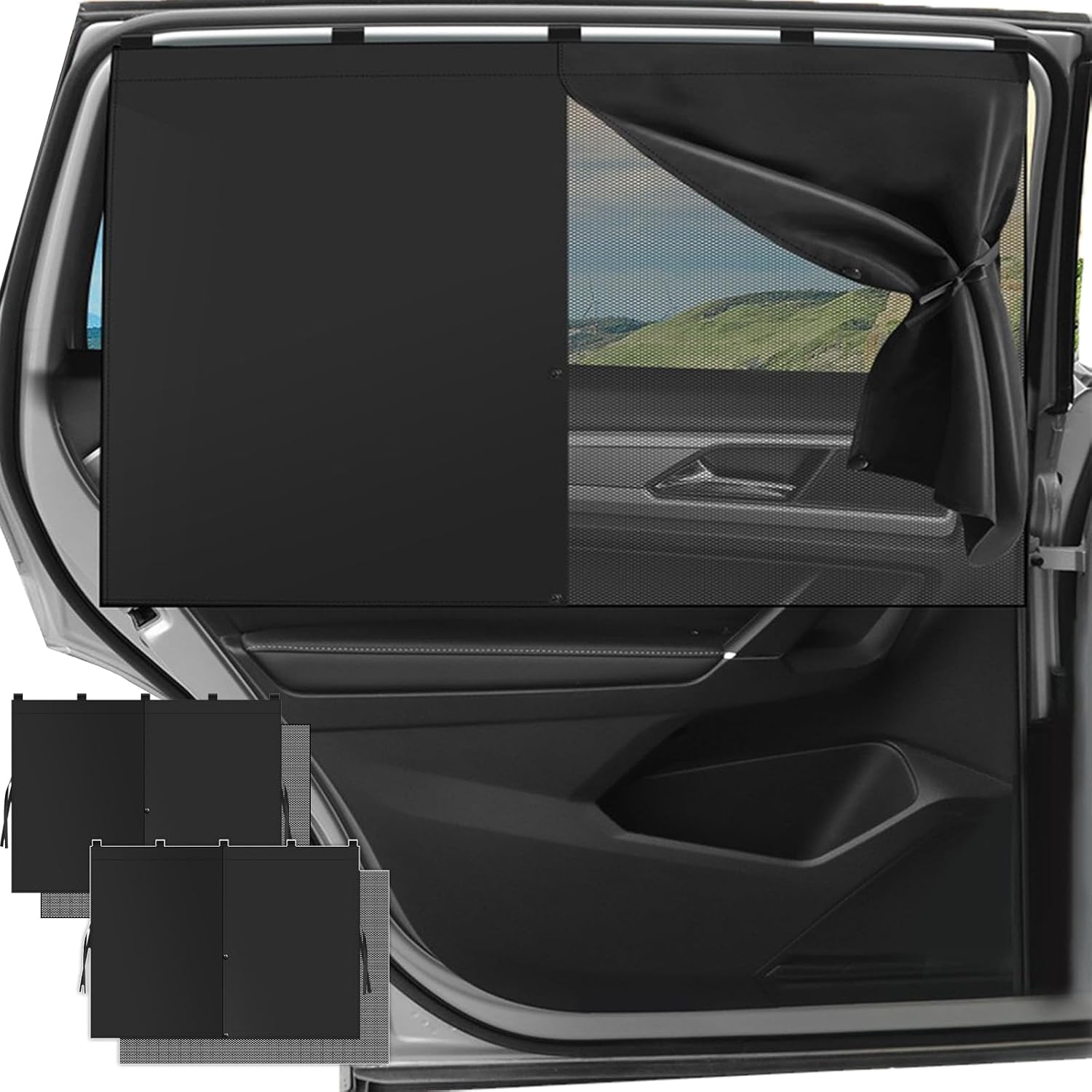 2Pack Car Side Window Curtain Sun Shade,Car Window Shade,Double Layer Sun Shade with Strong Magnets,Universal Sunshade for Cars SUV Trucks(Black-mesh,2PC)