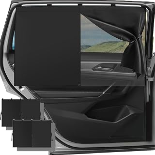 2Pack Car Side Window Curtain Sun Shade,Car Window Shade,Double Layer Sun Shade with Strong Magnets,Universal Sunshade for Cars SUV Trucks(Black-mesh,2PC)