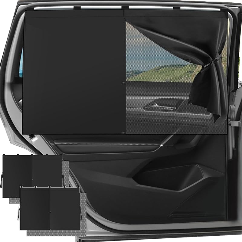 Protetor solar para janela lateral de carro com dupla camada e fixação magnética Smeyta preto, 2 unidades