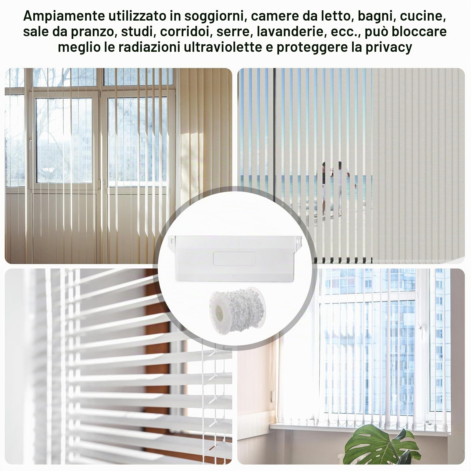 20 pannelli di contrappeso, 127 mm, con catena bianca da 10 m, 20 connettori per catena, per tende, accessori per tende verticali, accessori per finestre