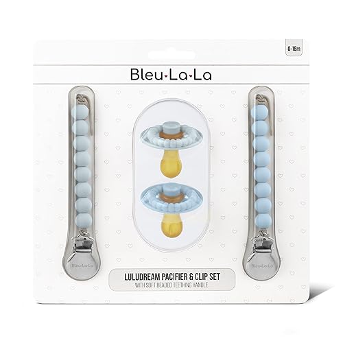 Miniatura 5 de Luladream - Juego de chupete y clip, pezón de goma natural, mango de dentición suave, para bebés y niños pequeños, de 0 a 18 meses (azul cielo +