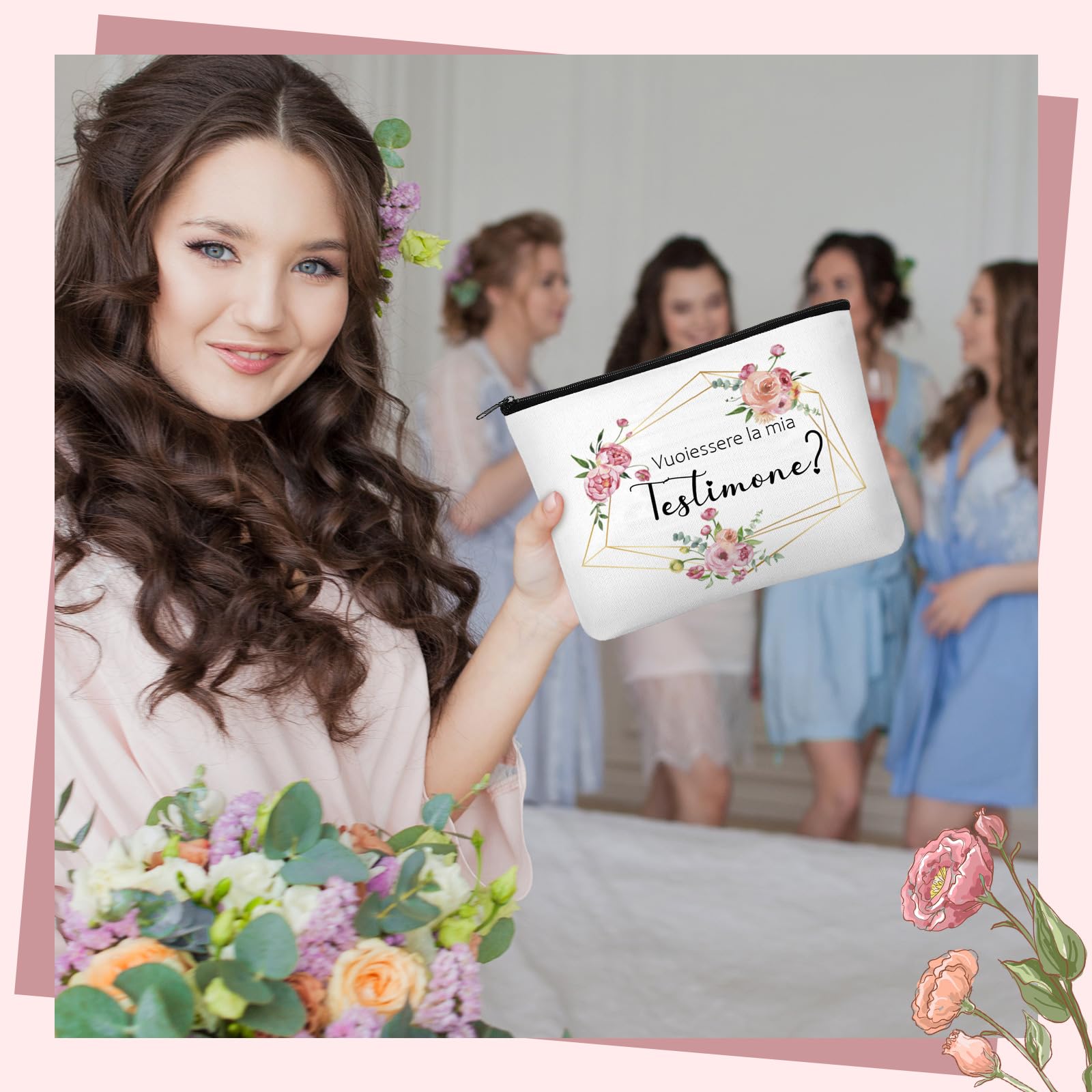 Tenare Set Regalo per Testimone di Nozze Borsa Cosmetica in Tela e Portachiavi con Scritta Vuoi Essere la Mia Testimone Regalo per Damigella d'Onore Rischiesta Proposta Testimone di Nozze