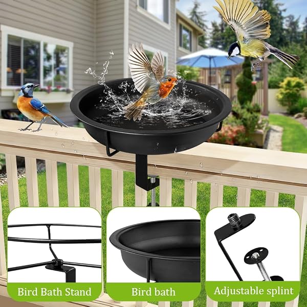 Bseical Bain d'oiseaux pour balcon, support de bain d'oiseaux, bain d'oiseaux, bain d'oiseaux, station d'alimentation pour balustrades de balcon, jardin - 5