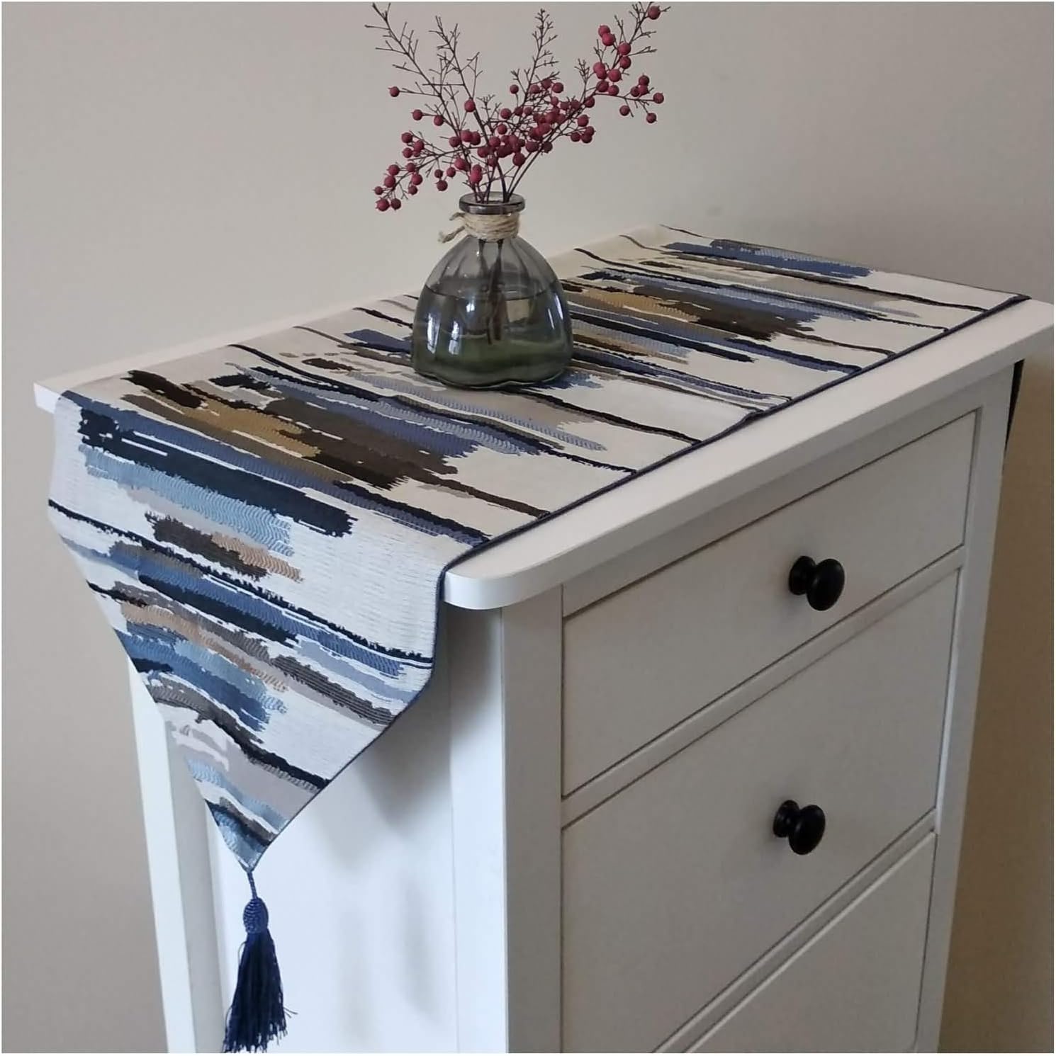 Table Runner Modern,32x300CM,Striped Pattern Small Table Runner Rectangle Linen Cotton,Decorative Table Runner Blue