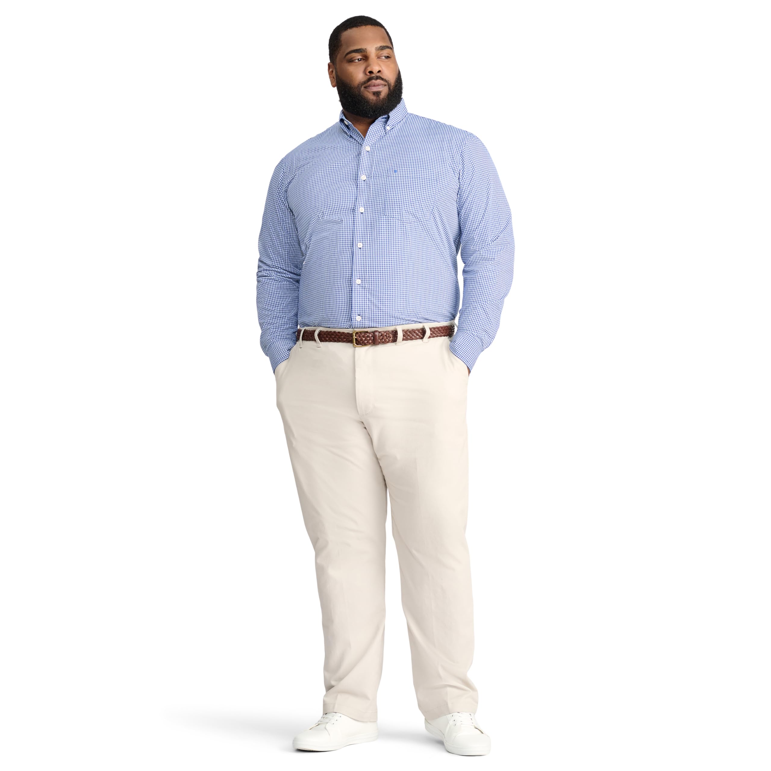 Izod Koszula na guziki męski Big and Tall Button Down Long Sleeve Stretch Performance Gingham Shirt