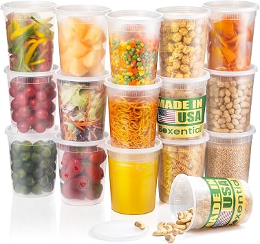32 oz Deli Containers with Lids [24 Set]   BPA-Free Plastic Food Containers, Freezer & Microwave Safe, Stackable Meal Prep & Soup Storage Containers, Ideal for Takeout & Kitchen Use