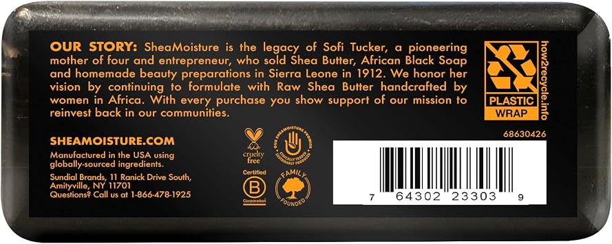 Shea moisture Organic African Black Soap Bar with Shea Butter, 8oz
