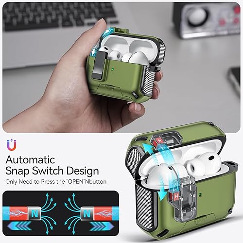 Miniatura 4 de Funda para AirPods Pro 3 (2025) con soporte para teléfono, funda rígida militar con diseño de bloqueo para Airpods Pro 3 Gen con bolígrafo de