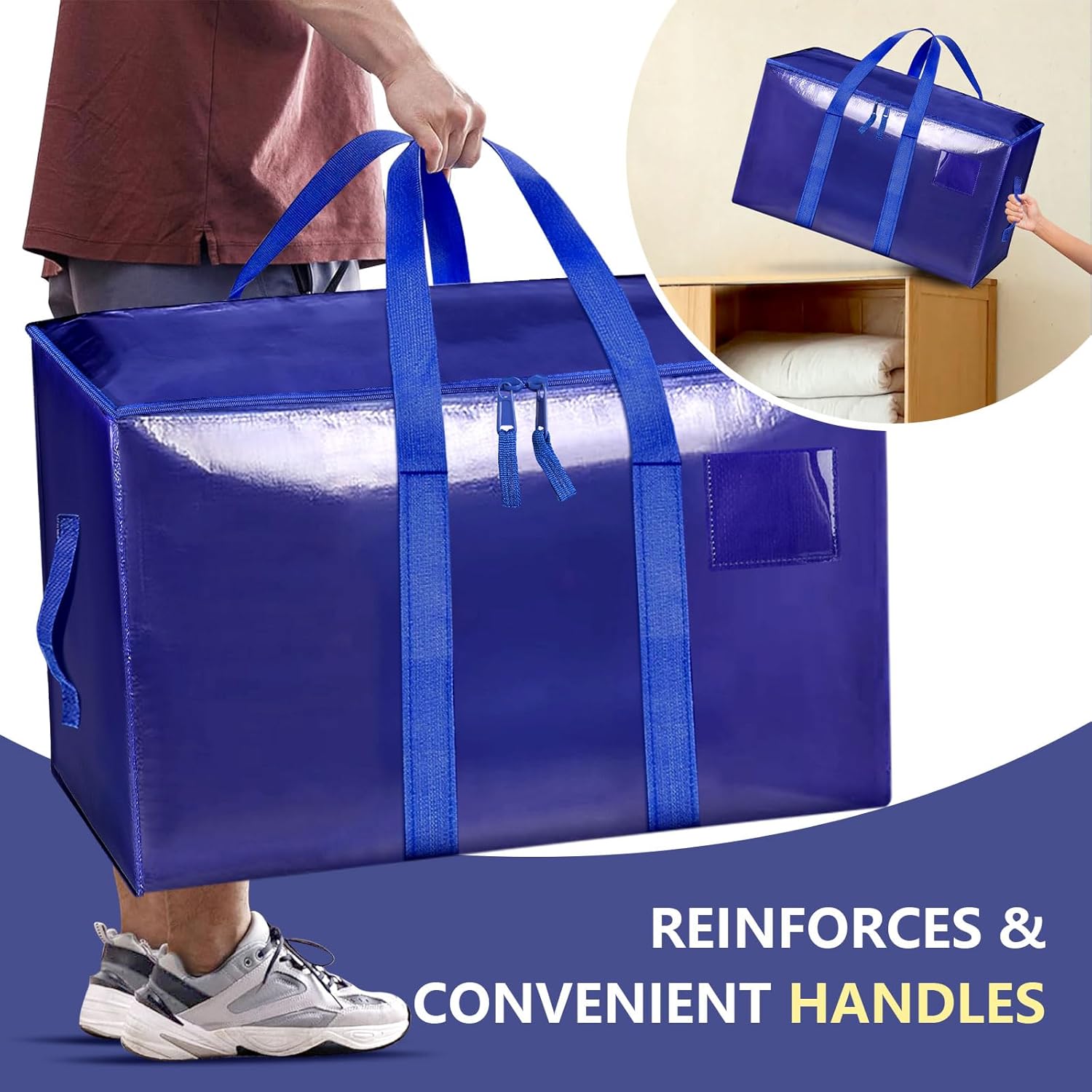 6 Pack Moving Bags, Moving Boxes & Storage Bins Alternative, Storage Bags with Dual Zippers & Wrap Around Handles, Totes for Storage, Dorm Room Packing Moving Supplies