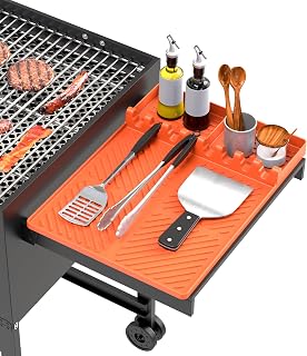 lanlw Silicone Grill Mat for Blackstone Griddle - 16x11.5" BBQ Tool Organizer with Drip Pad, Heat-Resistant Orange Spatula Mat