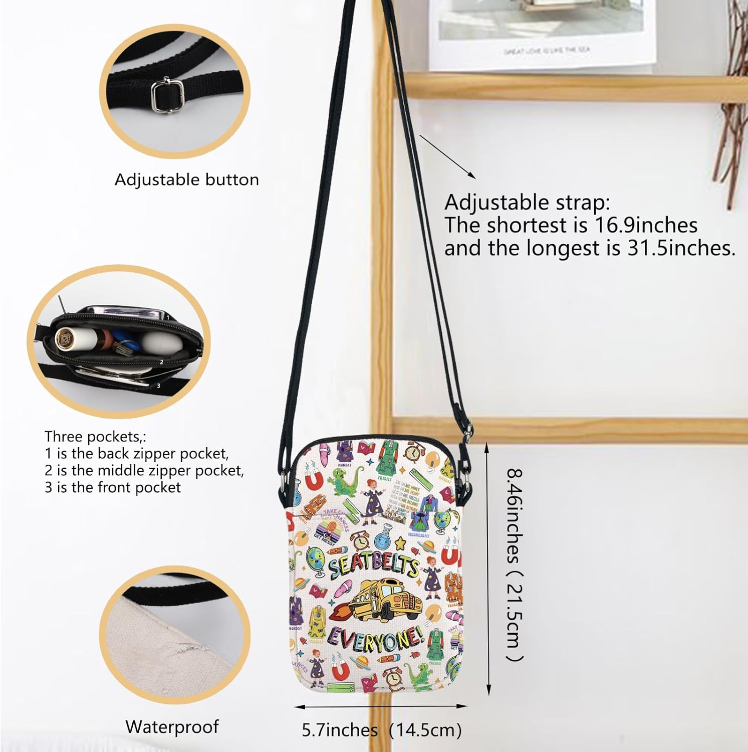 Cartoon Merch Seatbelts Everyone Crossbody Bag Bus Driver Gift Magic Bus Driver Job Pride Gift (EVERYONE CB) - Image 4