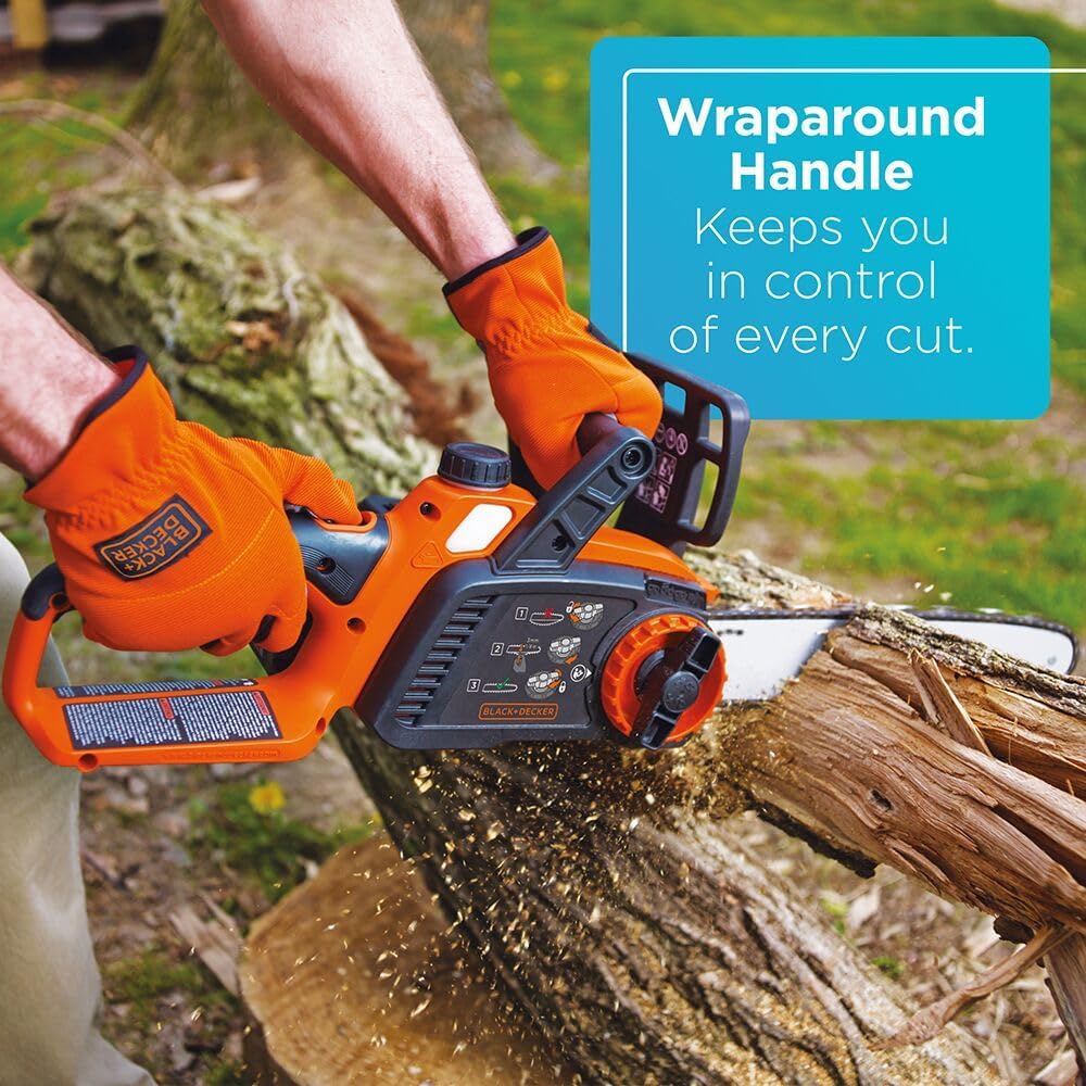 BLACK+DECKER 20V MAX Chain Saw Cordless Chainsaw, 10-Inch Battery Chainsaw, Tool Only, for Wood Cutting and Tree Pruning, Includes Guide Bar Scabbard (LCS1020B)