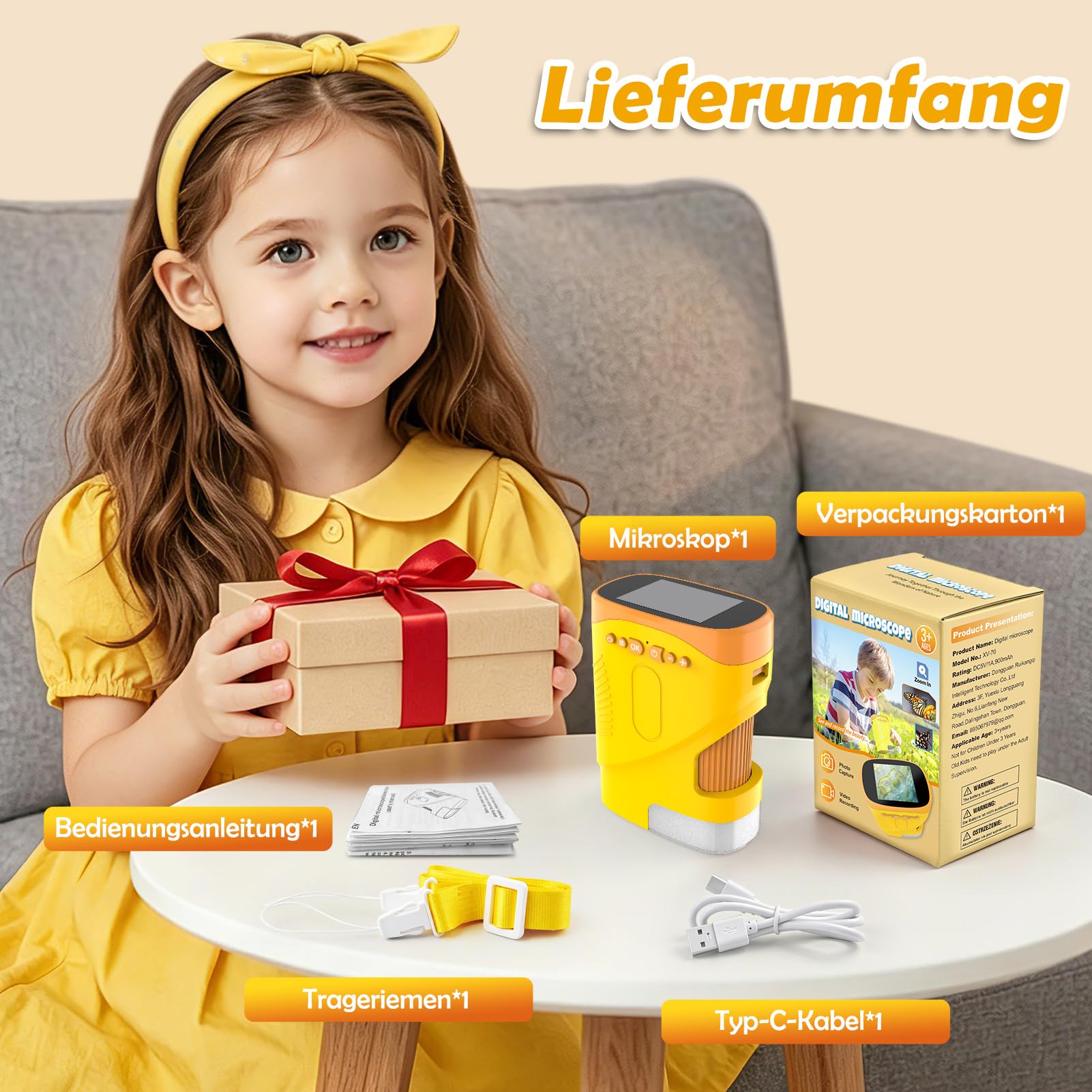 Nauotk Digitales Mikroskop für Kinder [1000-fache Vergrößerung] Tragbares Taschenmikroskop Spielzeugmikroskop für Kinder mit HD-Bildschirm [inkl Fotofunktion] für den Garten, den Wald und Experimente
