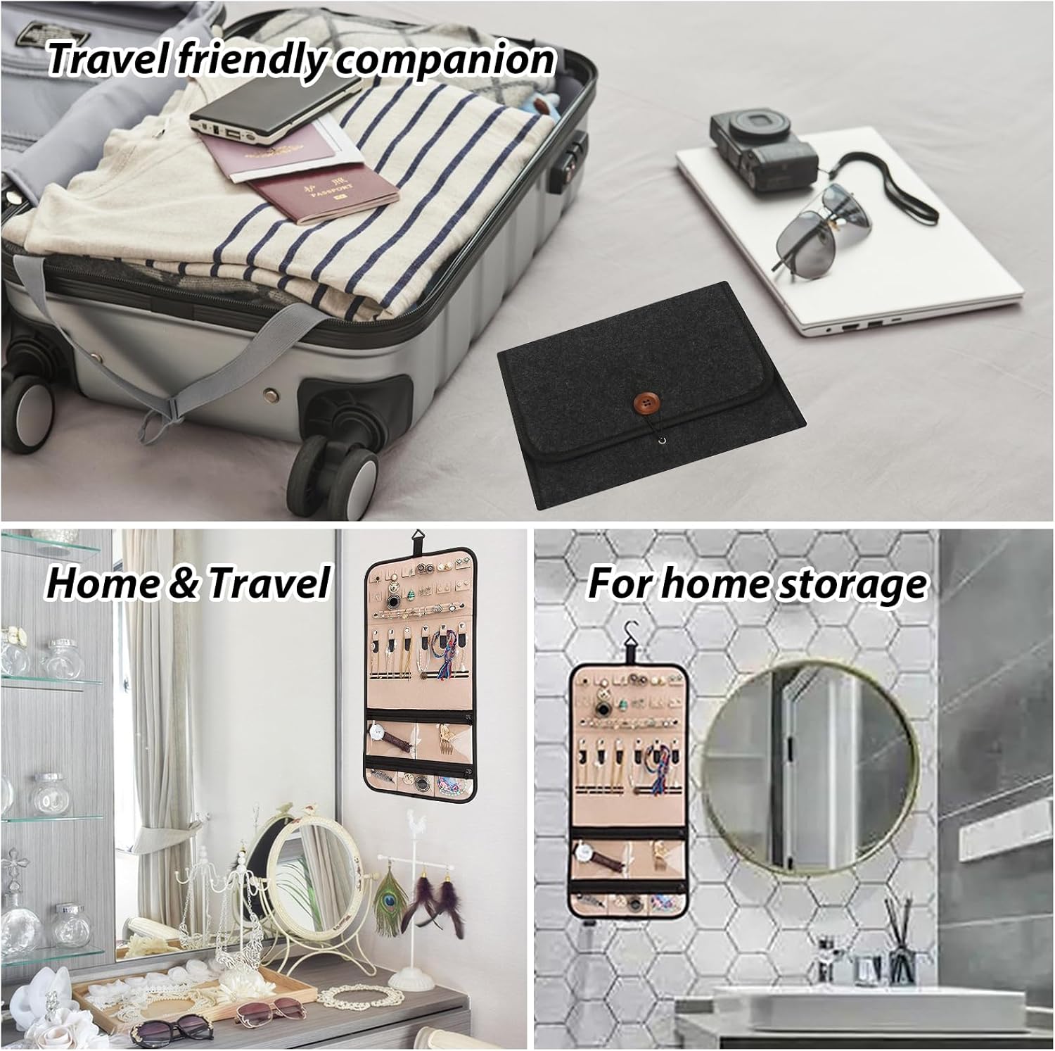 [LHYTFPGYL] トラベルジュエリーオーガナイザーケース2個、ジッパーポケット付きハンギングロールバッグ