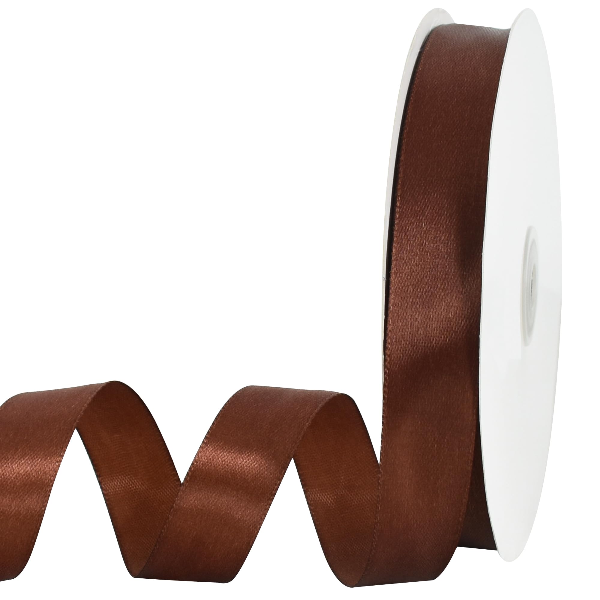 TONIFUL 7/8 Inch x 100yds Coffee Brown Satin Ribbon Thin Solid Frabic Ribbons for Gift Wrapping, DIY Crafts Bows, Invitations, Floral Bouquets, Christmas Wedding Party Valentine's Decor