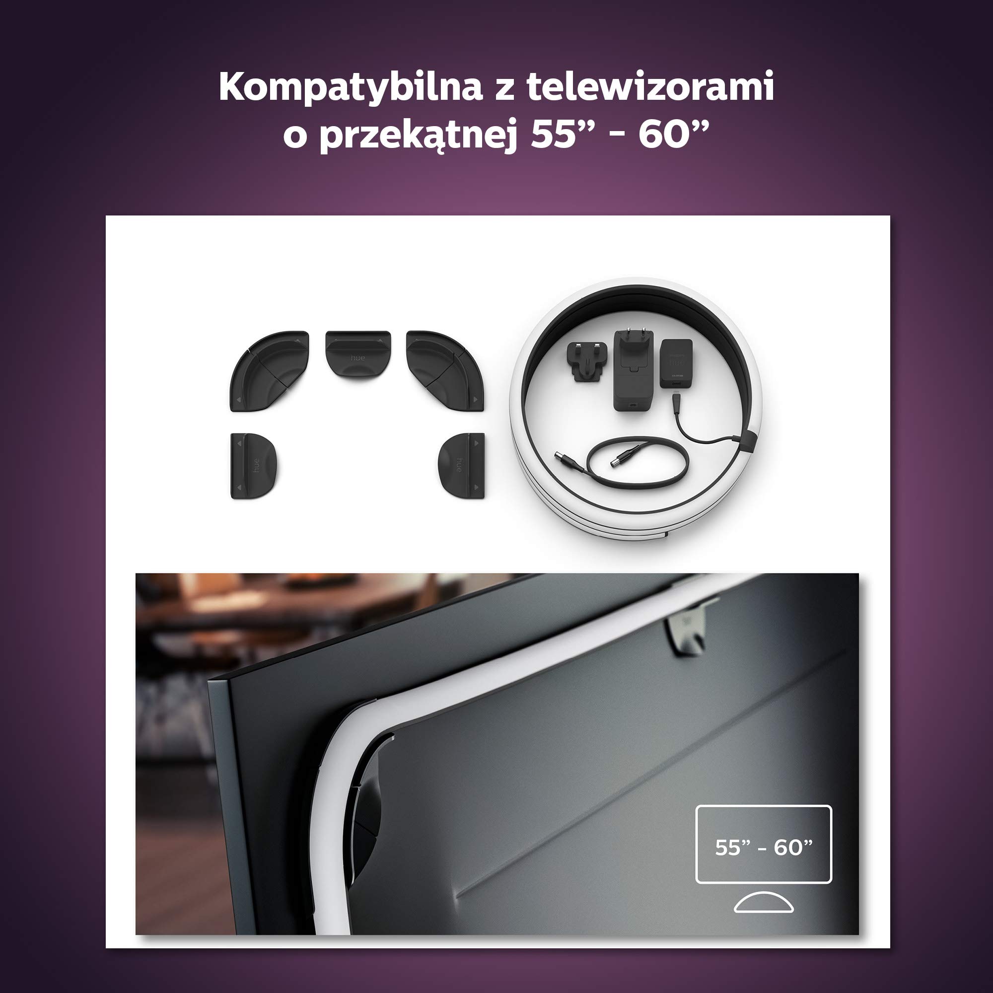 Philips Hue Play Taśma LED, 55 cali, Pasek LED Gradient 16mln Kolorówm Taśma Ledowa Smart LED do Podświetlenia TV i Gamingu
