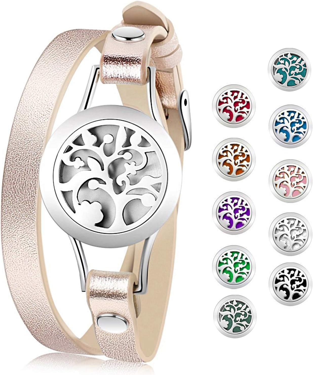 Bracciale per aromaterapia in pelle con albero della va nero