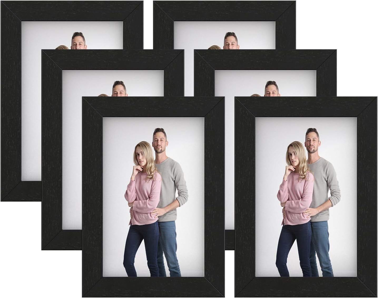 SONGMICS Picture Frames, Set of 6 Photo Frames for 4 x 6-Inch Photos, MDF, Glass Front, Black URPF043B01