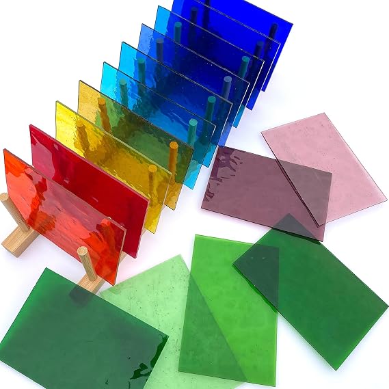 LITMIND 16 Sheets Transparent Texture Stained Glass Variety Pack, 6 x 4 Inch Cathedral Art for Mosaic Crafts & Supplies, Assorted Colorful Sheets for Stunning Projects