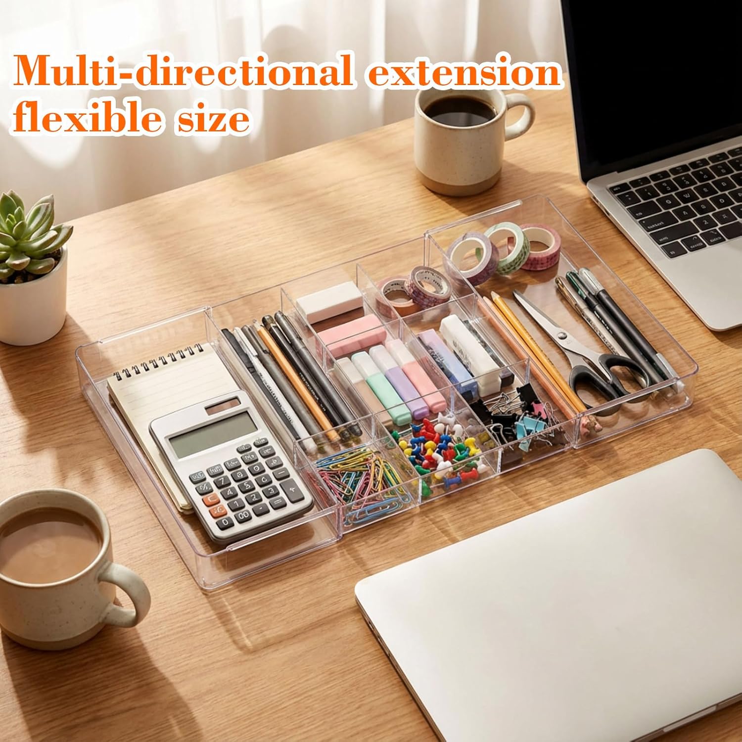 2 Pcs Large Expandable Acrylic Drawer Organizers, Grid Adjustable Drawer, Dividers Organizer for Desk, Makeup, Jewelry, Office, Kitchen Supplies (Transparent,11 Compartments)