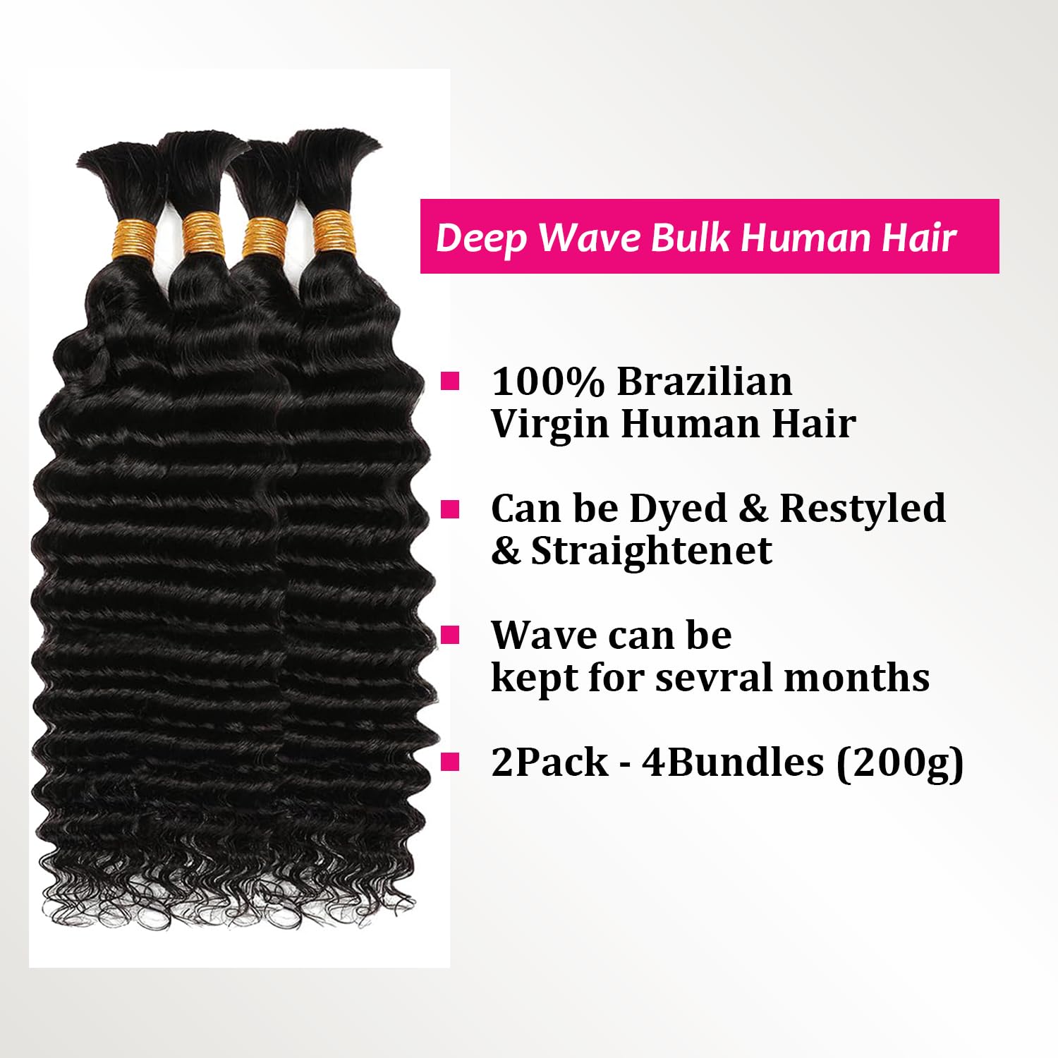 Hair for Boho Braids (Deep Wave 1B#, 20Inch 200g(50gx4Bundles)) - Image 2