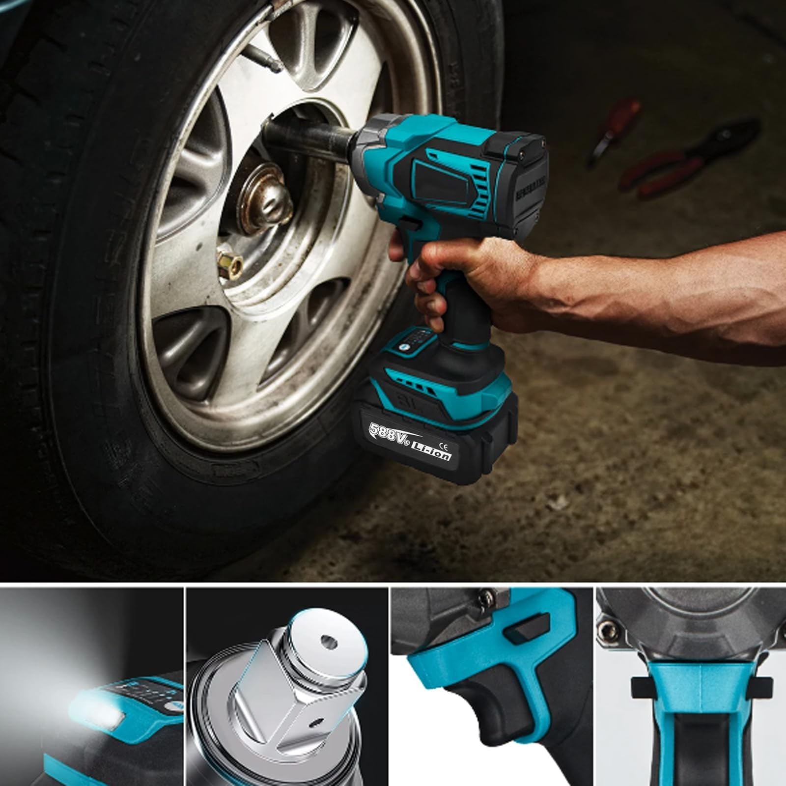 Avvitatore a Lmpulsi a Batteria compatibile con Makita 18V batteria, 700 Nm 1/2" Chiave a Percussione Senza Spazzole con 6 Bussole, Set di Chiavi a Bussola per cambio pneumatici auto (Senza Batterie)