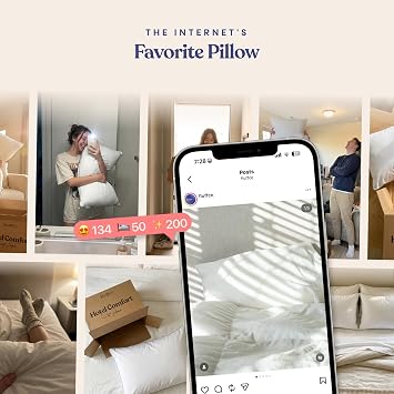 FluffCo Down Alternative Pillow - Standard Firm Queen Bed Pillow for Side Sleepers, Cooling & Hotel Comfort