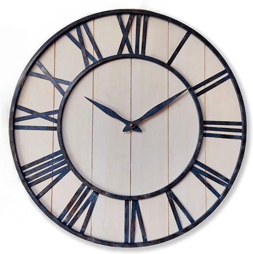Evursua 24 Inch Large Metal&Wood Wall Clocks Modern Rustic Blend Farmhouse Clocks Distressed Real Wood Evursua 24 Inch Large Metal&Wood Wall Clocks Modern Rustic Blend Farmhouse Clocks Distressed Real Wood Handmade Clock for Living Room Decor Home Wall Hanging Accessories Oversized