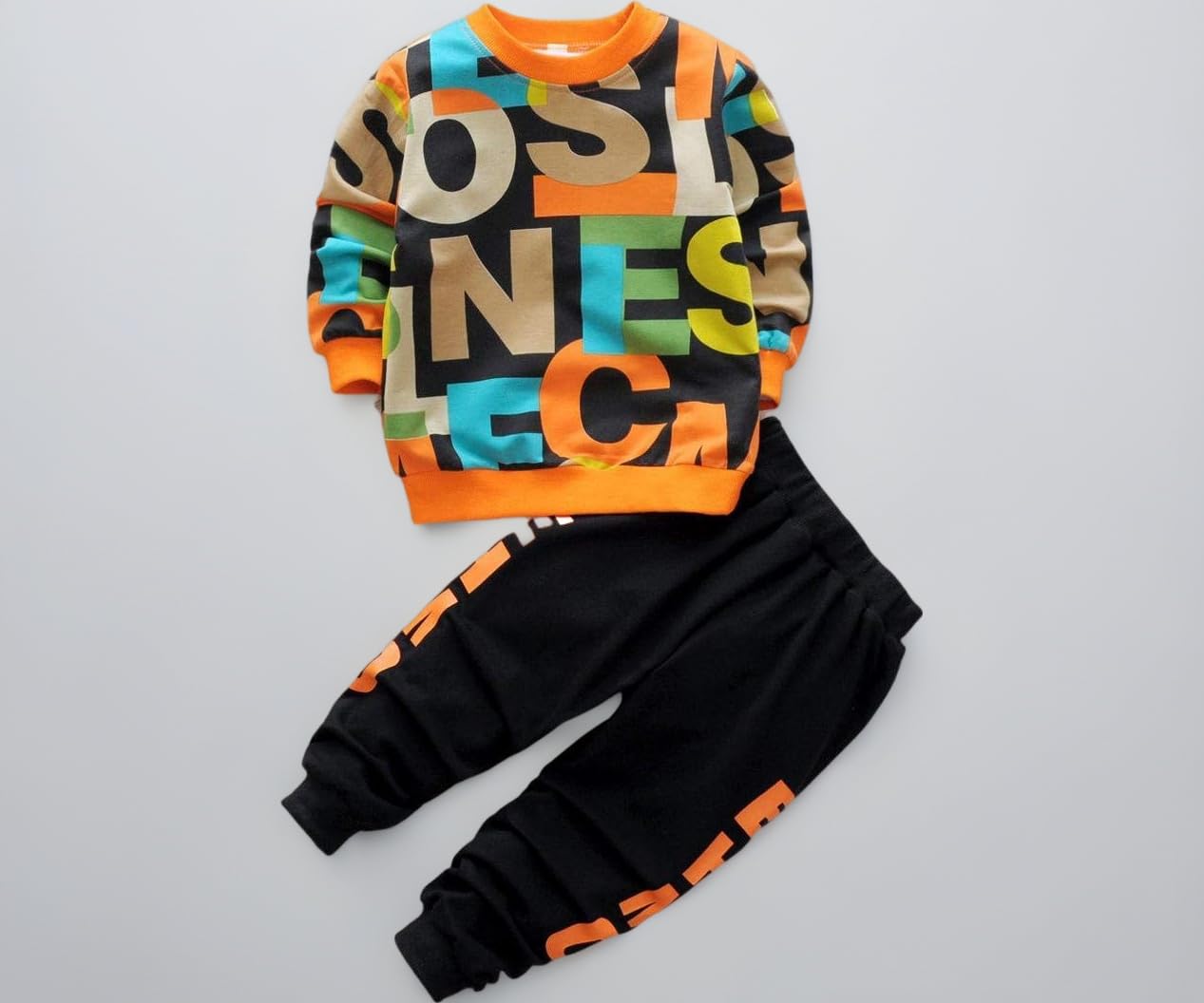 Boy's Cotton full Sleeves Printed Sweatshirt and Pant Set in Multi Color