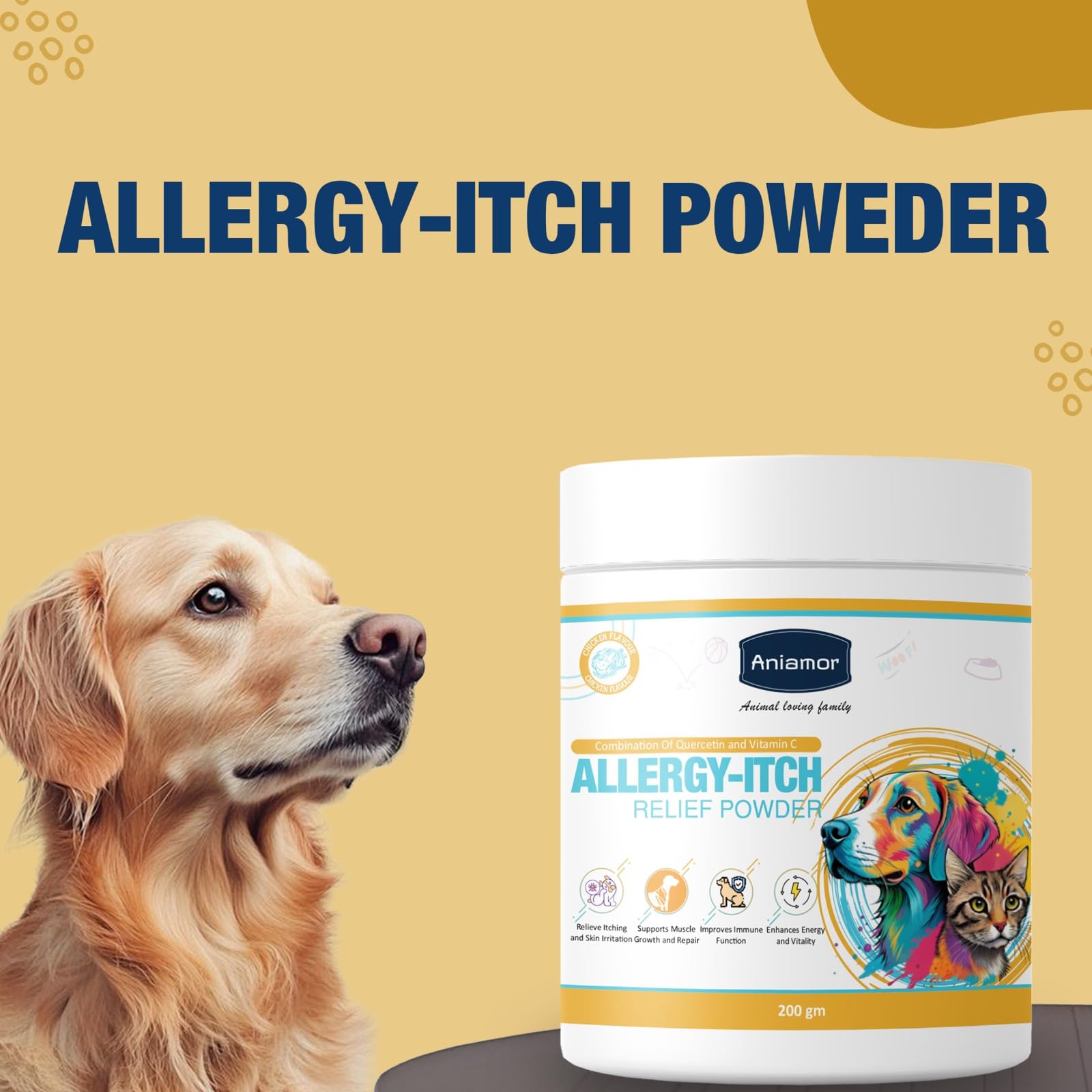 Aniamor Allergy- Itch Powder for Dogs and Cats | Omega 3 for Dogs | Helps Itching, Dry Skin, Hot Spots & Healthy Coat| Dog Supplement | All Life Stage |200gm Jar 4