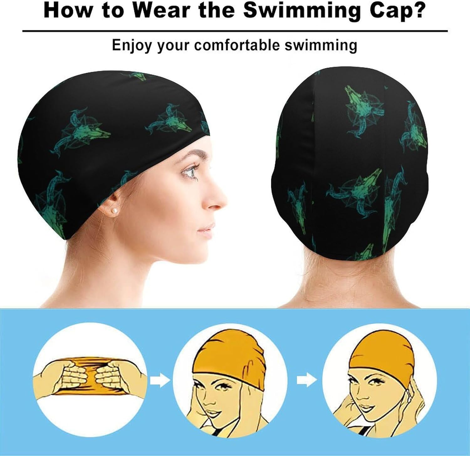 Gothic Skull Death Metals Womens Swim Cap for Men Adult Swimming Hat Curly Short Medium Long Hair