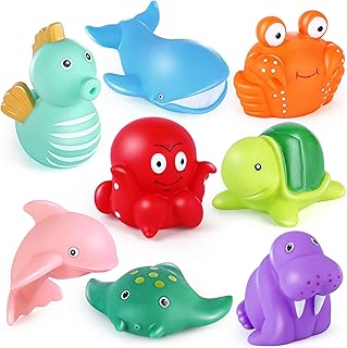 LotFancy Bath Toys for Toddlers 1-3, Mold Free Bath Toys for Infants Kids, 8PCS No Holes Ocean Sea Animal Bathtub Toys, Soft Baby Bath Tub Toys