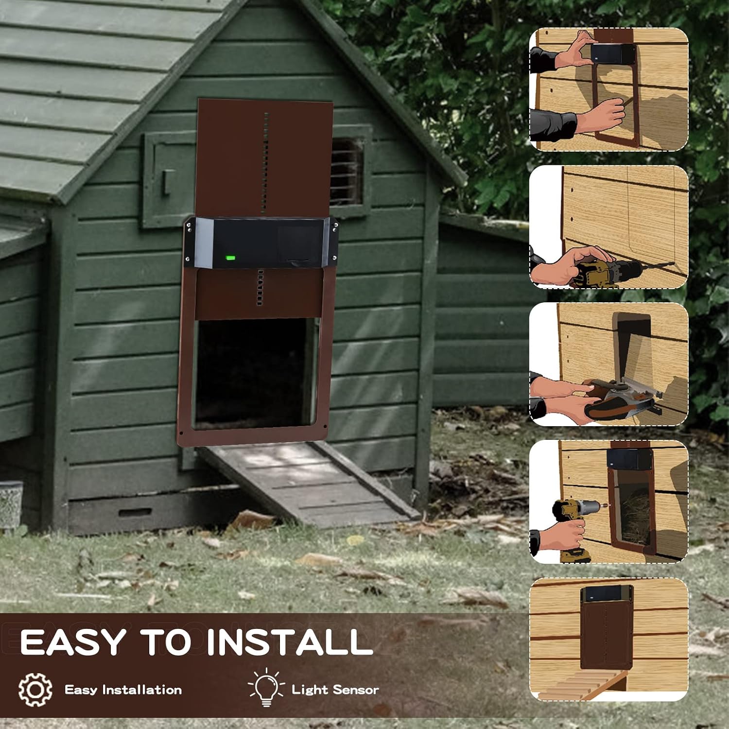 Automatic Chicken Coop Door,Run Chicken Automatic Door Light Sensing,Auto Chicken Door Opener,Automatic On and Off of Chicken Door in The Morning and Evening