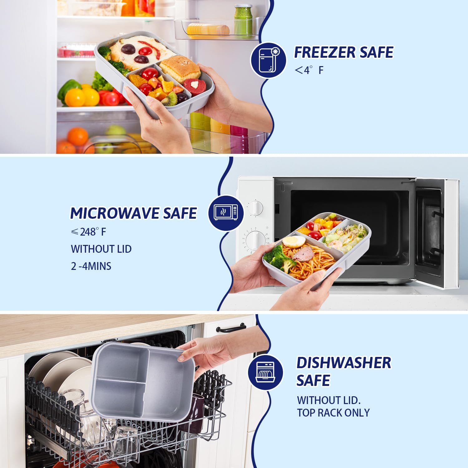 MISS BIG Bento Box, Bento Lunch Box,Ideal Leak Proof Bento Boxes for kids,Mom’s Choice Kids Lunch Box, No BPAs and No Chemical Dyes,Microwave and Dishwasher Safe(Gray&White)