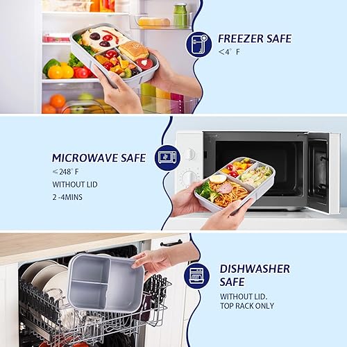 Miniatura 5 de MISS BIG Caja Bento para niños, lonchera a prueba de fugas, sin BPA ni tintes químicos, apta para el refrigerador (38.9 fl oz, gris)