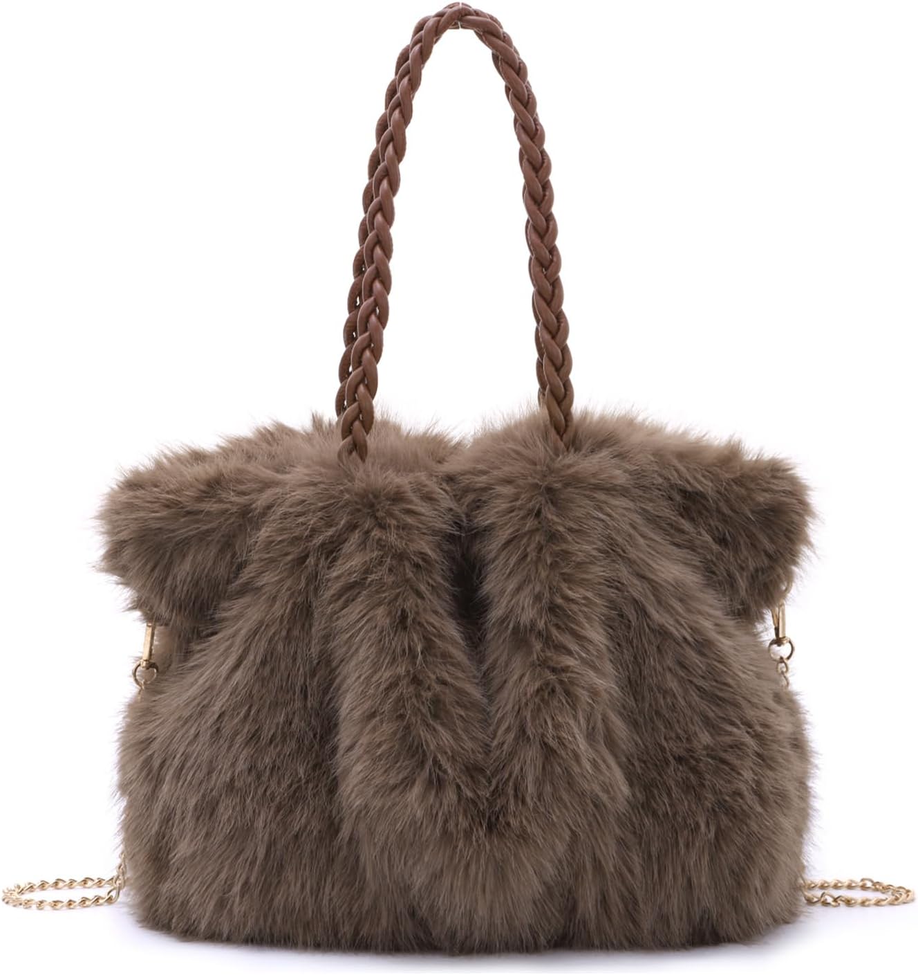 Fecialy Women Furry Handbag Winter Fluffy Tote Bags Fuzzy Crossbody Shoulder Bag Faux Fur Purse